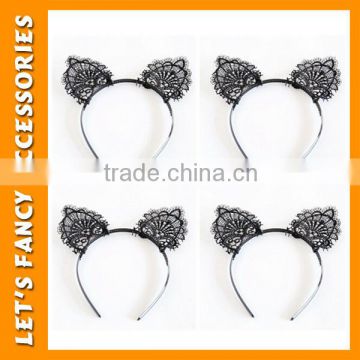 PGHD0308 2015 Hot sale girl hair accessories charming lace headband/cheap cat ears headband
