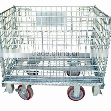 Foldable warehouse storage cage with wheels
