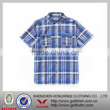 100% Cotton Two Pockets Mens Short Sleeved Checked Shirts