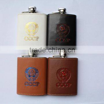 JINJIU Brand leather cover type with customized logo 304 stainless steel hip flask