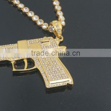 American hiphop street dancing culture tatoo big gun&pistol pendant rhinestone chain necklace