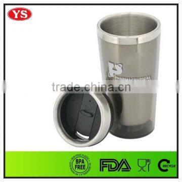 Hot or cold drinking insulated stainless steel cup with lid