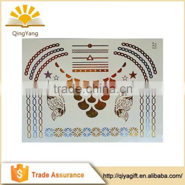 wholesale non-toxic flash custom gold temporary metal tattoo adhesive paper stickers