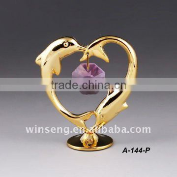 24K gold plated heart-shaped dolphin for valentine gifts