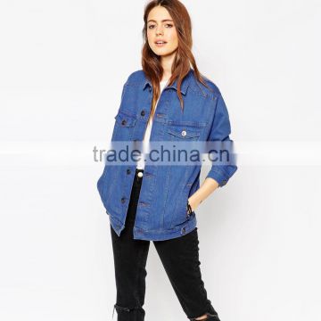 washed blue loose bulk wholesale jacket for women casual wear
