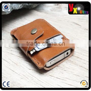 2 side mini soil yellow leather cellphone case with clip belt