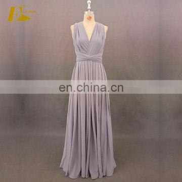 Real Sample High Quality Chiffon Custom Long Gery Bridesmaid Dress