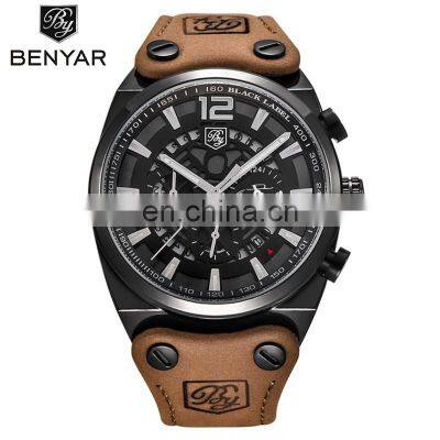 BENYAR 5112 Branded men wristwatch quartz movement analog waterproof dropshipping fashion leather man watches