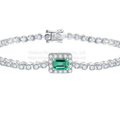 Fashion Jewelry Colobian Emerald Bracelet Charm 925 Silver Emerald & Moissanite Tennis Bracelet for Girl
