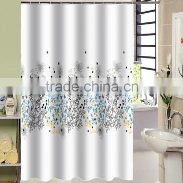 Stars and leaves printed fresh rural style 100% polyester shower curtain for hotel, family, waterproof bath curtain