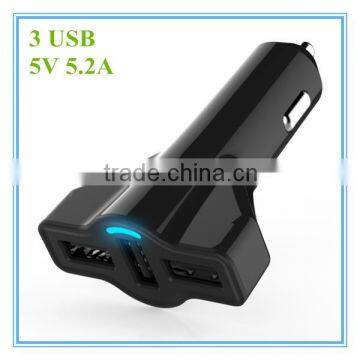 hot sale oem white and black blue led 5v 5.2a 3 port usb smart charger