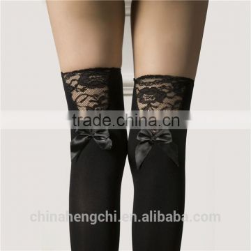 cheap fancy black lace bow stockings long socks
