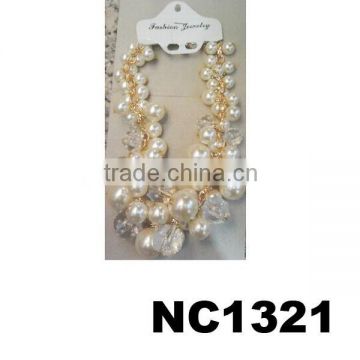 women gaudy beads pearl necklace costume jewelry
