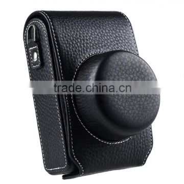 Factory price black leather Camera Bag with strap in Dongguan