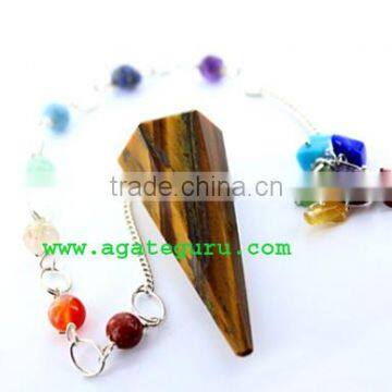 Tiger Eye Faceted Pendulum With Chakra Chain : Wholesale Gemstone Pendulums
