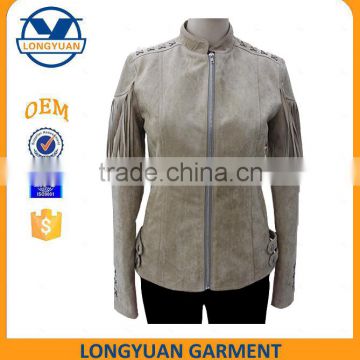 latest design fashion suede material slim fit style european fashion pu leather jacket for woman 2016
