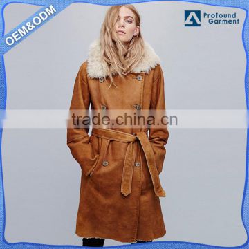 Khaki easy wholesale classic new look fur ladies long wool the suede winter jacket women trench mature coat design 2016