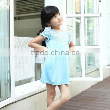Fancy toddler BLUE sunflower applique short pricess party dress with LACE