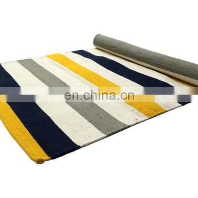 Striped pattern custom sized high quality wholesale price Indian manufacture cotton yoga rug yoga mat