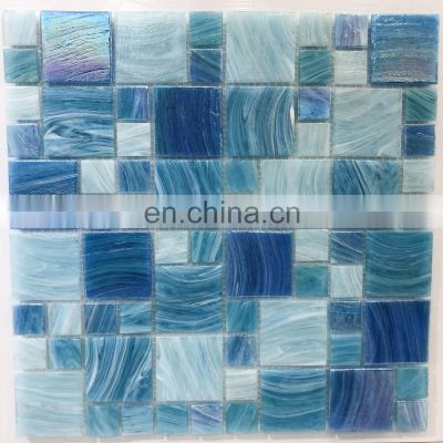 Mix sizes blue swimming pool floor glass mosaic tiles from Foshan JBN Ceramics