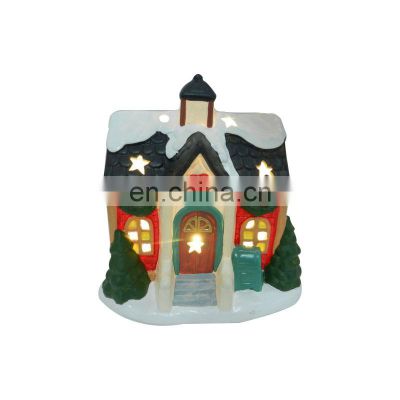 house village shaped  christmas ceramic decoration with led light
