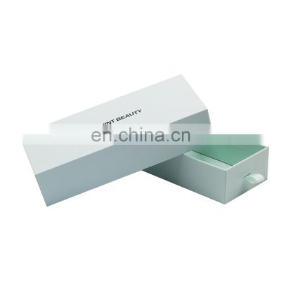 Mint color drawer box with ribbon handle luxury packaging for cosmetics products custom logo wedding gift storage packing box