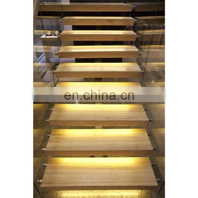 Australia/American Modern LED lightings wooden stairs Mono stringer modern staircase