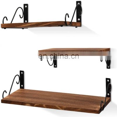 Wood Rustic Floating Shelf Set Of 3 Natural Wood Wall Mounted Floating Shelf Unit