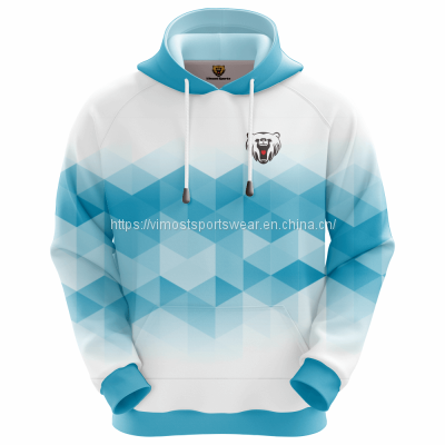 sublimated high quality blue and white hoodie with simple style