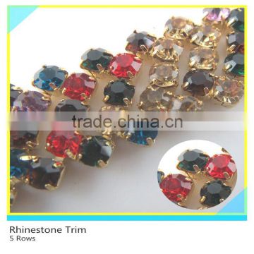 Pretty 888 Crystal Rhinestone Metal Trimming For Dresses Decoration 5 Rows