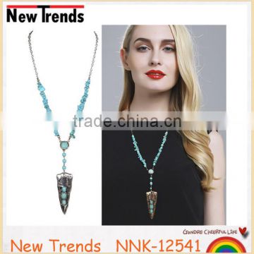 Custom design women necklace turquoise beads metal chains necklace