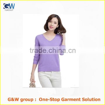 custom high quality v-neck woman cashmere sweater