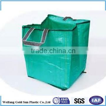 PP big bag stand up type,lamianted fabric,fully belt,iron hole,green color,high UV treated