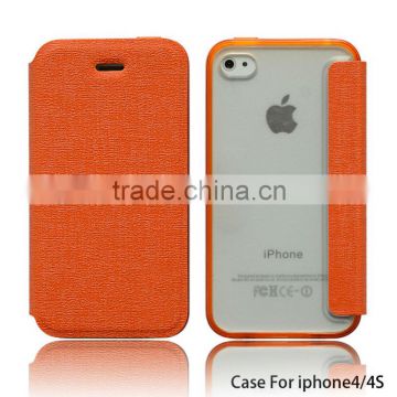 OEM customized leather flip case cover for iphone 4