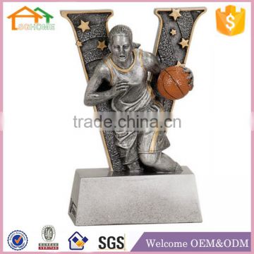 Factory Custom made best home decoration trophy polyresin basketball female