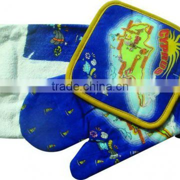 Microware oven glove & pot pad & cleaning cloth set