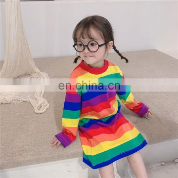 2020 spring Korean children's clothing long western style rainbow stripe t air-conditioning clothing home service