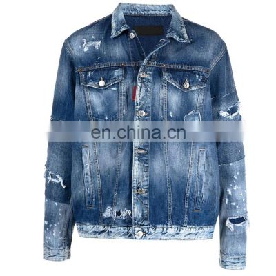 YIHAO wholesale OEM custom logo & size blue unisex denim jacket