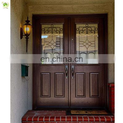 luxury bronze double wood wrought iron entry doors with frosted glass