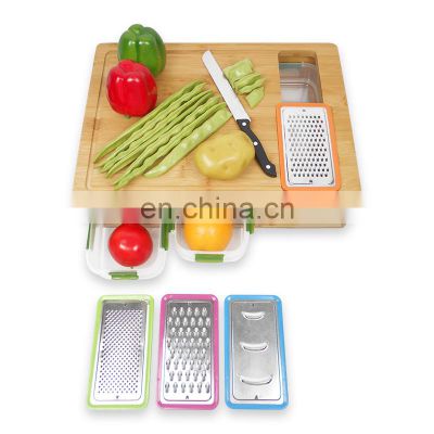 Extra Large 3 Trays Drawers Containers Trays Bamboo Cutting Board Set With Locking LID For Easy Storage And Transport