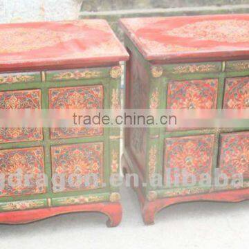 Chinese antique furniture Tibet pine wood six drawer painted cabinet