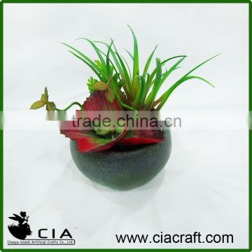 Hot Artificial Mixed Potted Succulents Plants in Concrete Barrel Pot