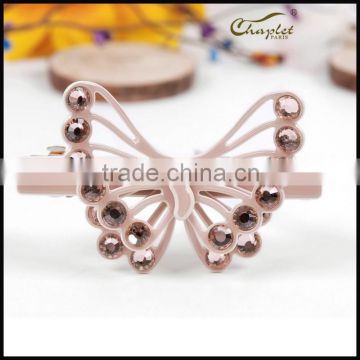Wholesale deluxe hair jewelry luxury glitter butterfly crystal stone french acetate hair clip barrette