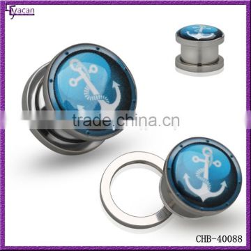Full 304L Stainless Steel Boat Anchors Decorated RoyalBlue Background Ear Tunnel Jewelry
