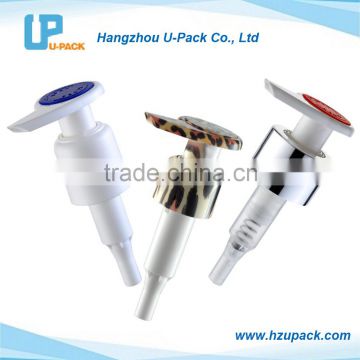 Plastic lotion pump with metal shell, left-right style