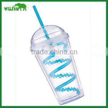 new style double wall plastic cup with lid and straw