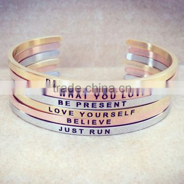 gold plated women cuff bangle deep engraved custom bangle bracelet "LIVE WHAT YOU LOVE"