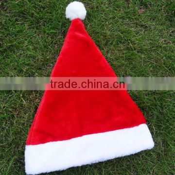 China factory red custom machine sewing fabric Xmas cap wool felt Christmas ideas hat with pointed white pompon for festival