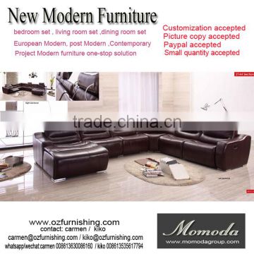 JR2144 Luxury Spanish cow leather U shape living room sofa set recliner big large Arabic size sofa set