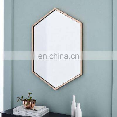 Modern Luxury Oversized Hotel Bathroom Mirrors Decorative Antique Gold Hexagonal Wall Mirror On Sale